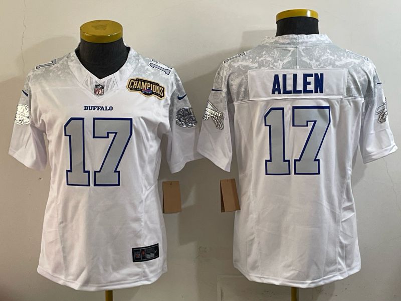 Women 2025 Buffalo Bills 17 Allen white 5th generation Throwback Nike Limited NFL Jersey style 007
